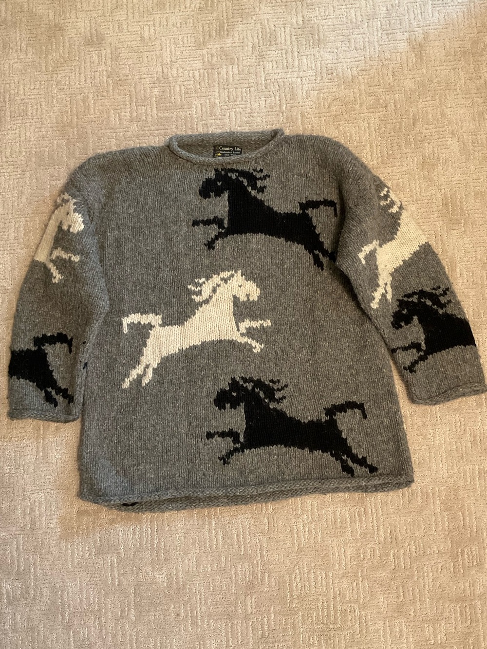🩶Rare Vintage Gray 100% Wool Horse Sweater Unisex 2X Plus Cabincore Western EUC